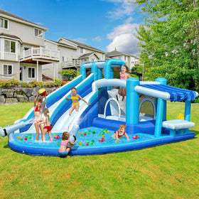 Connsann dual slide water park side view with two age specific slides