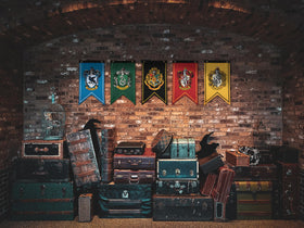 CON*QUEST 20x12 inch flags set with gold grommets for easy hanging indoors.