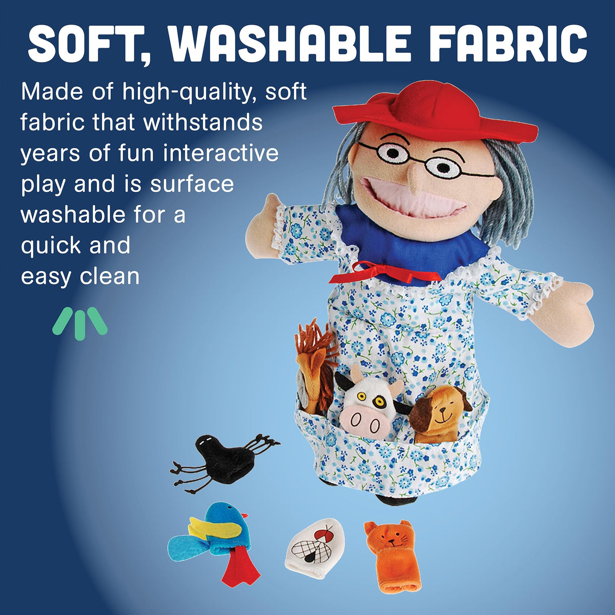 Durable plush props suitable for kids ages 3 and up during imaginative play.