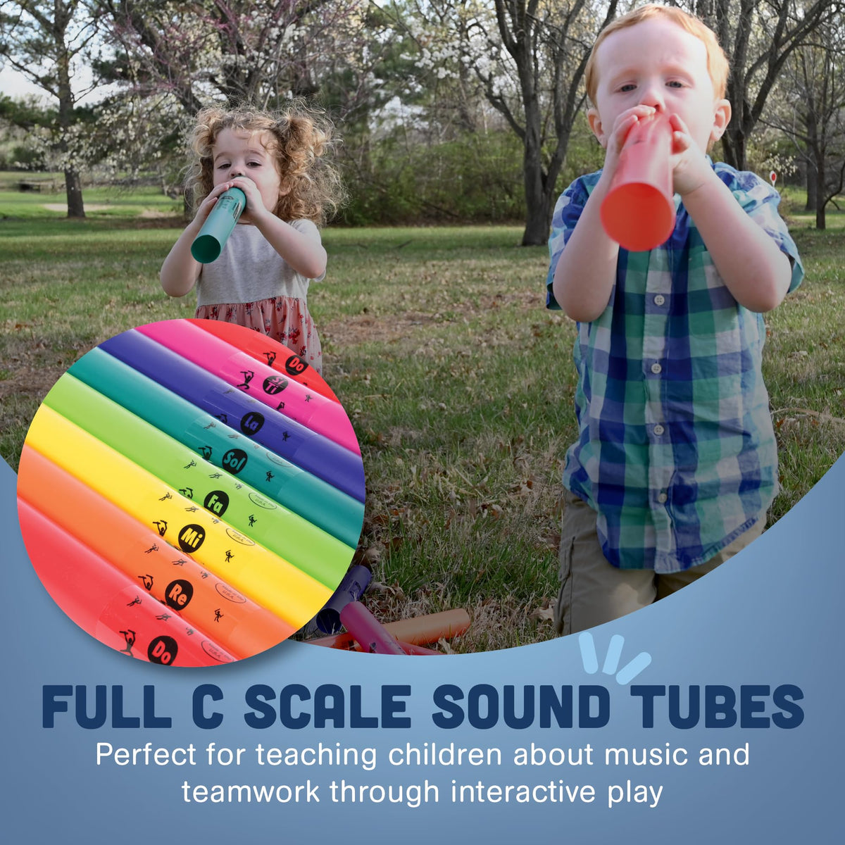 Constructive Playthings Boomwhackers durable plastic tubes offer long-lasting classroom use.