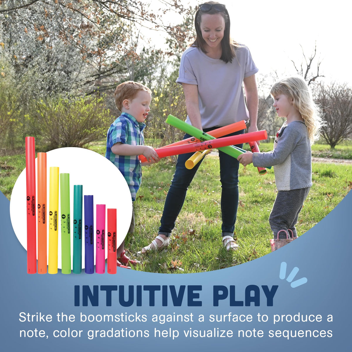 Constructive Playthings Boomwhackers lightweight tubes designed for easy strikes on any surface.