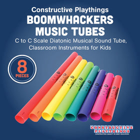 Constructive Playthings Boomwhackers eight-note set with color-gradations visualizes pitch.