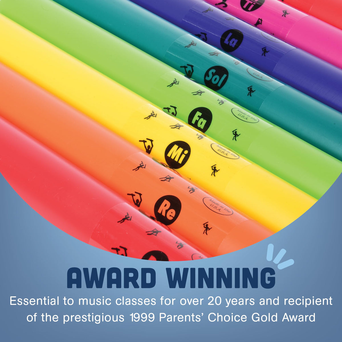 Constructive Playthings Boomwhackers celebrate a 1999 Parents' Choice Gold Award.