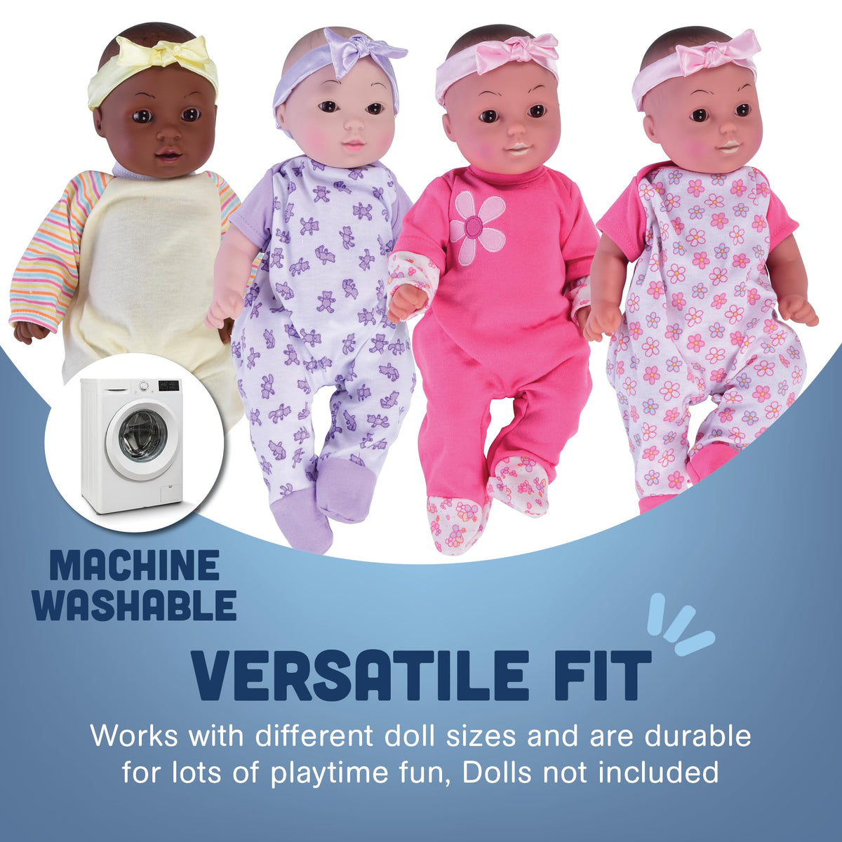Constructive Playthings colorful-pattern doll sleepers spark imaginative dressing and storytelling