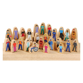 Constructive Playthings community helpers figurines show diverse professions for inclusive pretend play.