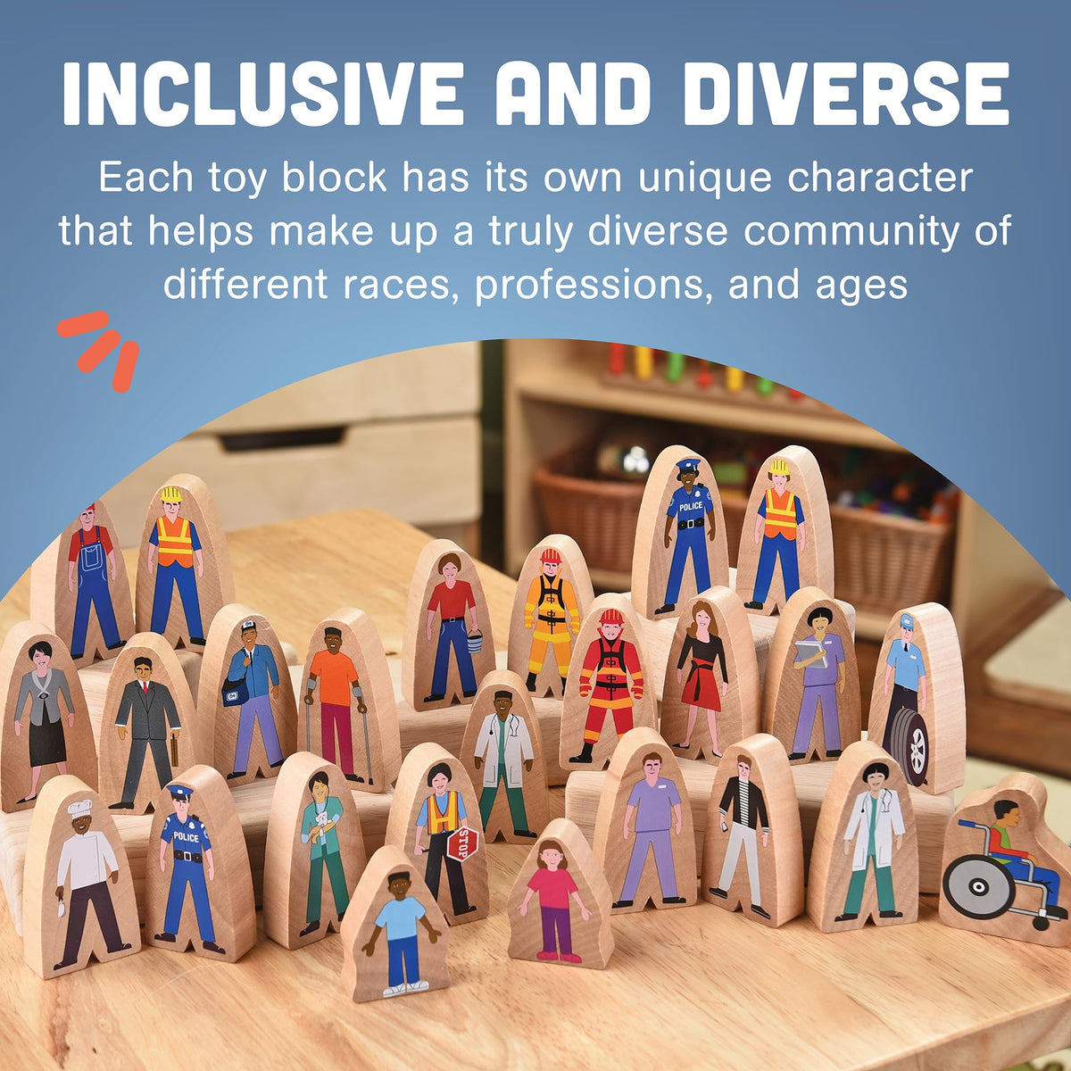 Constructive Playthings durable wood figures withstand years of imaginative play.