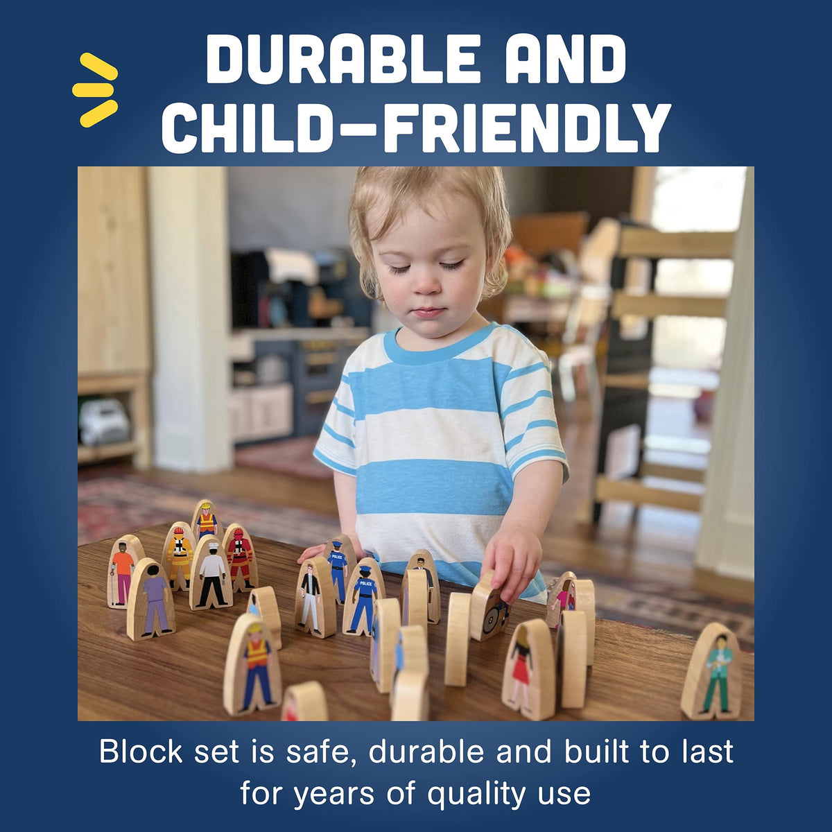 Constructive Playthings wooden building sets pair well with these figures.