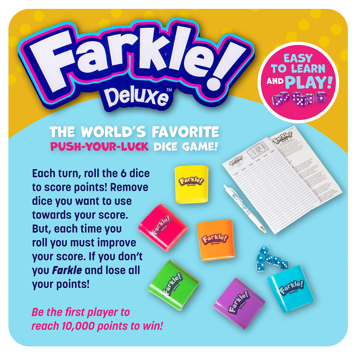 Continuum Games Farkle Deluxe dice cups keep players organized during play.