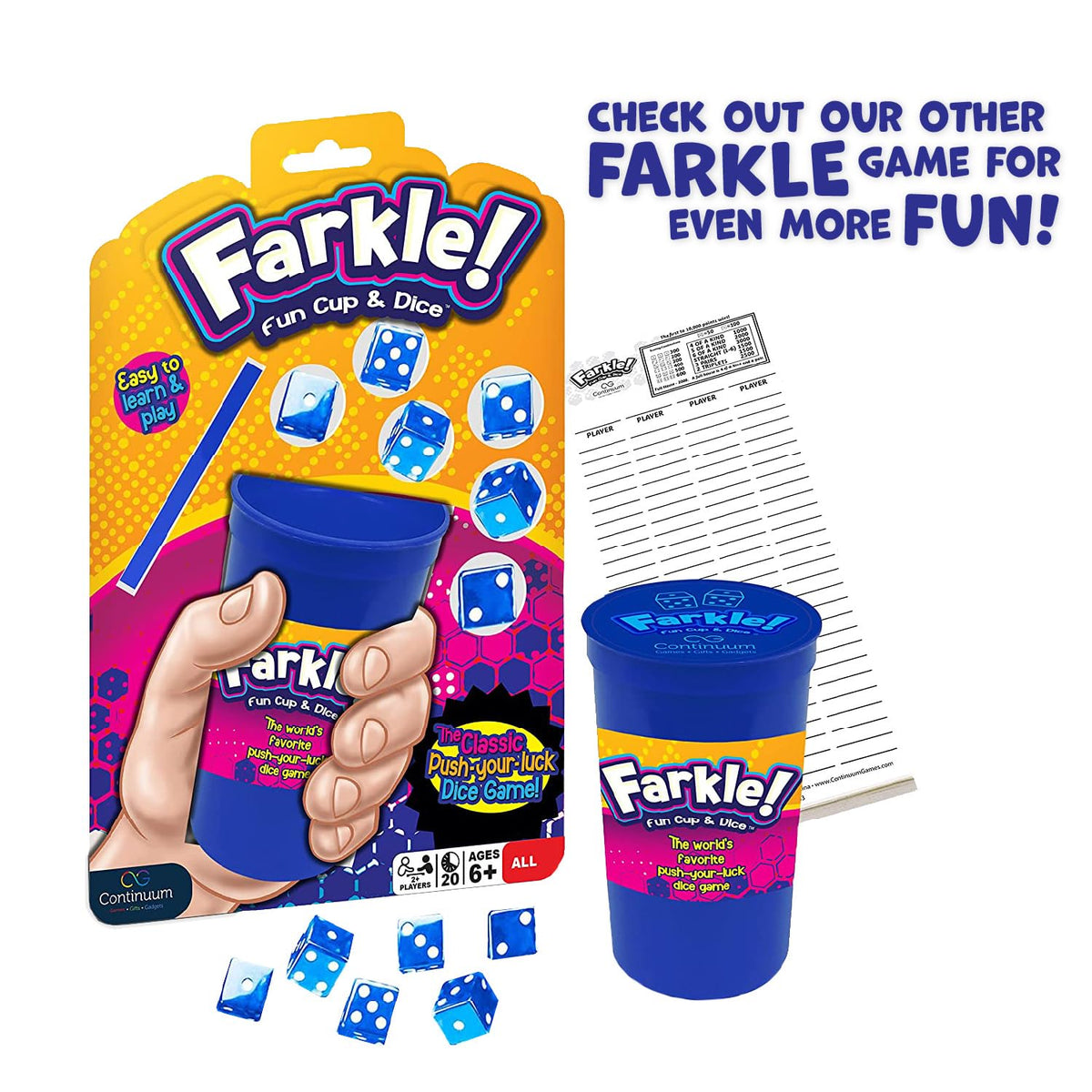 Continuum Games Farkle Deluxe game night setup is perfect for gatherings.