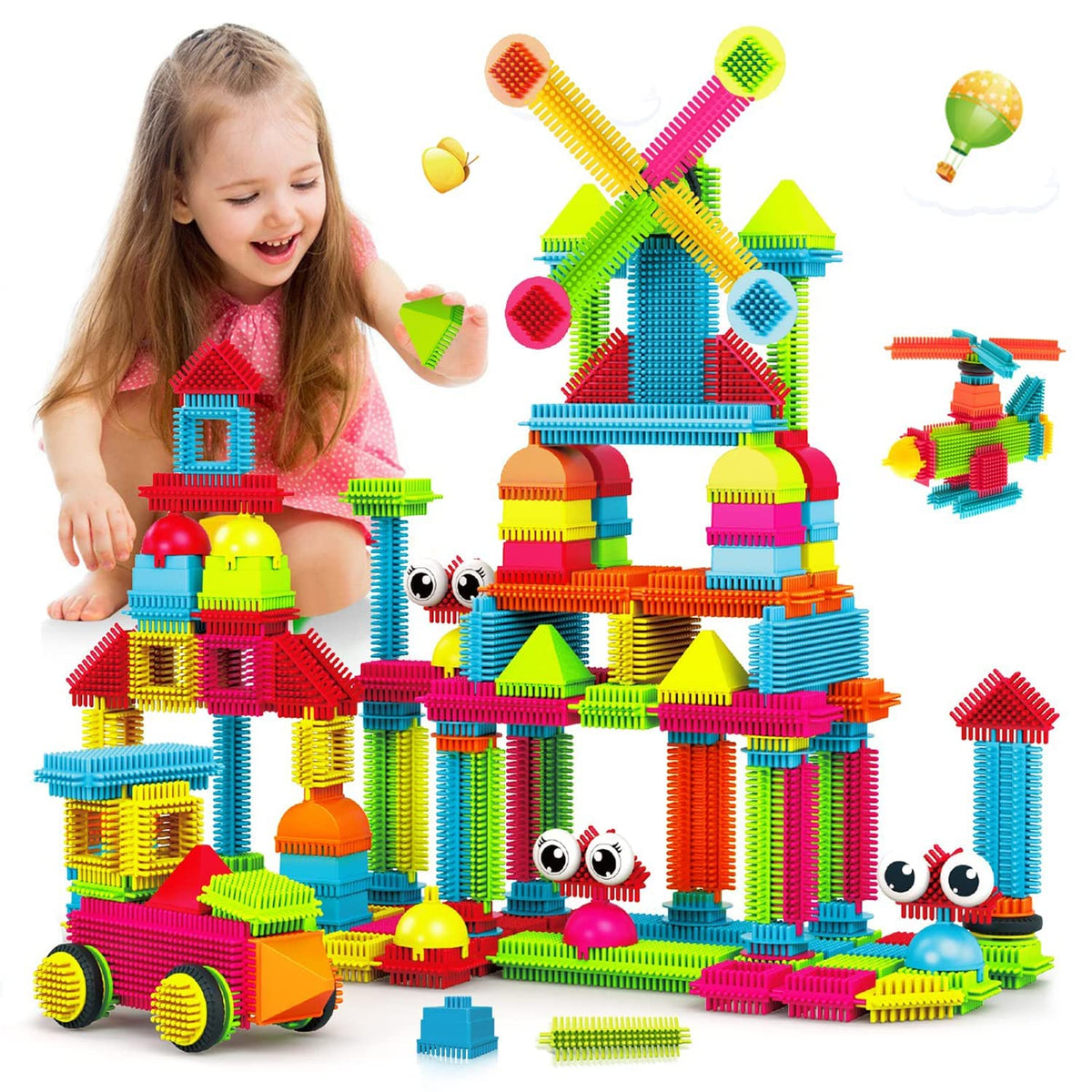 Contixo 144-pcs bristle tiles top view for creative building play