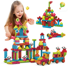 Contixo 244-piece bristle shape tiles setup for creative building and hands-on learning.