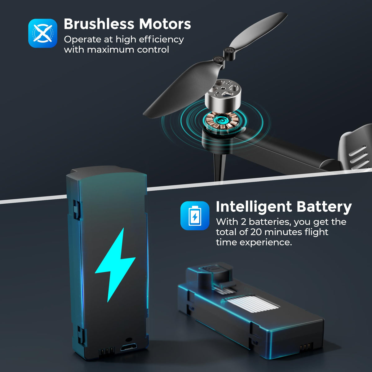 Contixo F19 brushless motors deliver smooth, efficient power