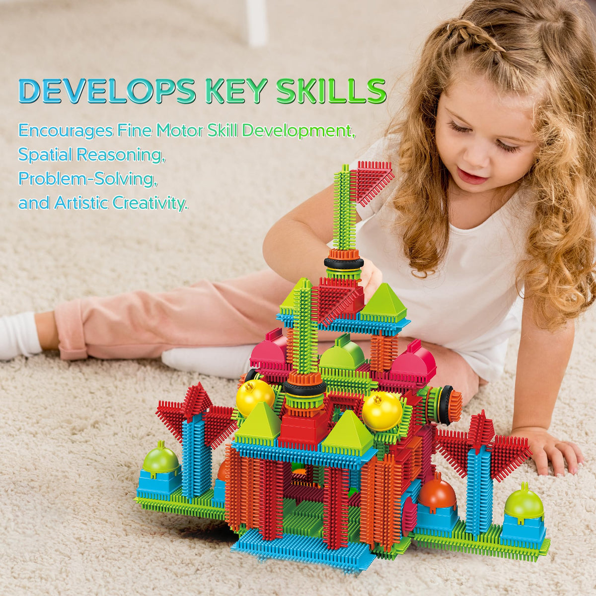 Contixo kids build together with bristle tiles to boost teamwork.