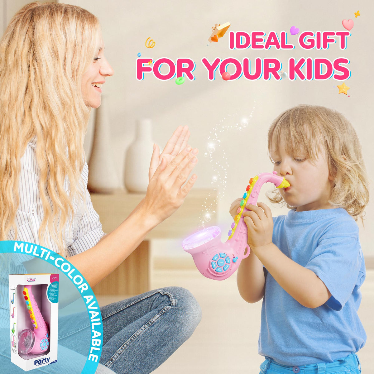 Contixo KT1 pink toy trumpet with light for engaging early musical exploration.