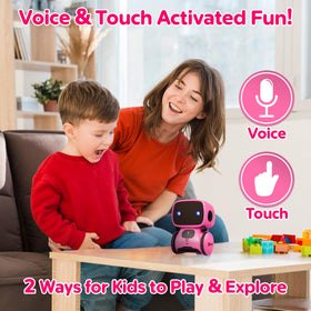 Contixo R1 pink robot toy, back view, compact portable design for small spaces.