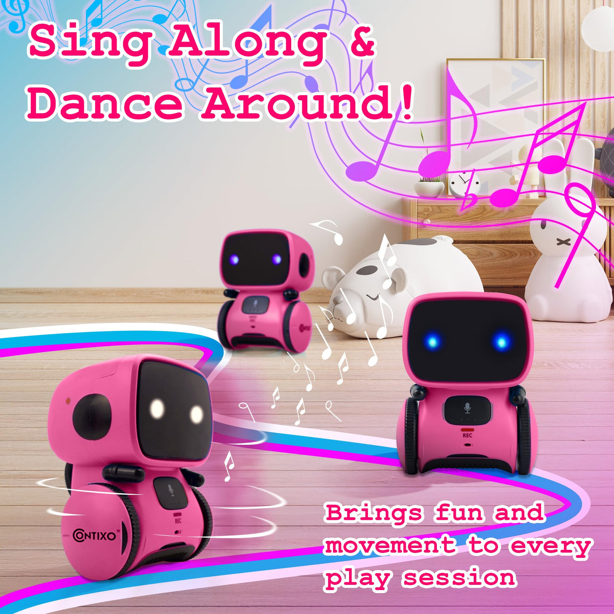 Contixo R1 pink robot toy, compact size ideal for small play areas.