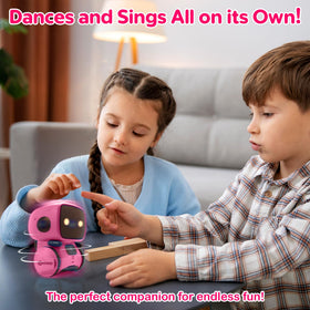 Contixo R1 pink robot toy, performing a dance motion in action.