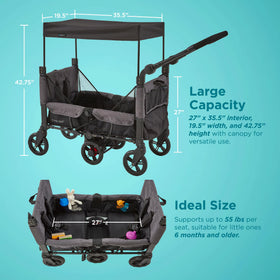 Contours Curve 360 5-point harness and center brake ensure secure rides.