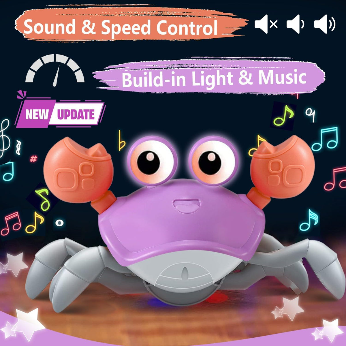 Control Future baby crab toy with obstacle sensor supports crawling exploration and safe play.