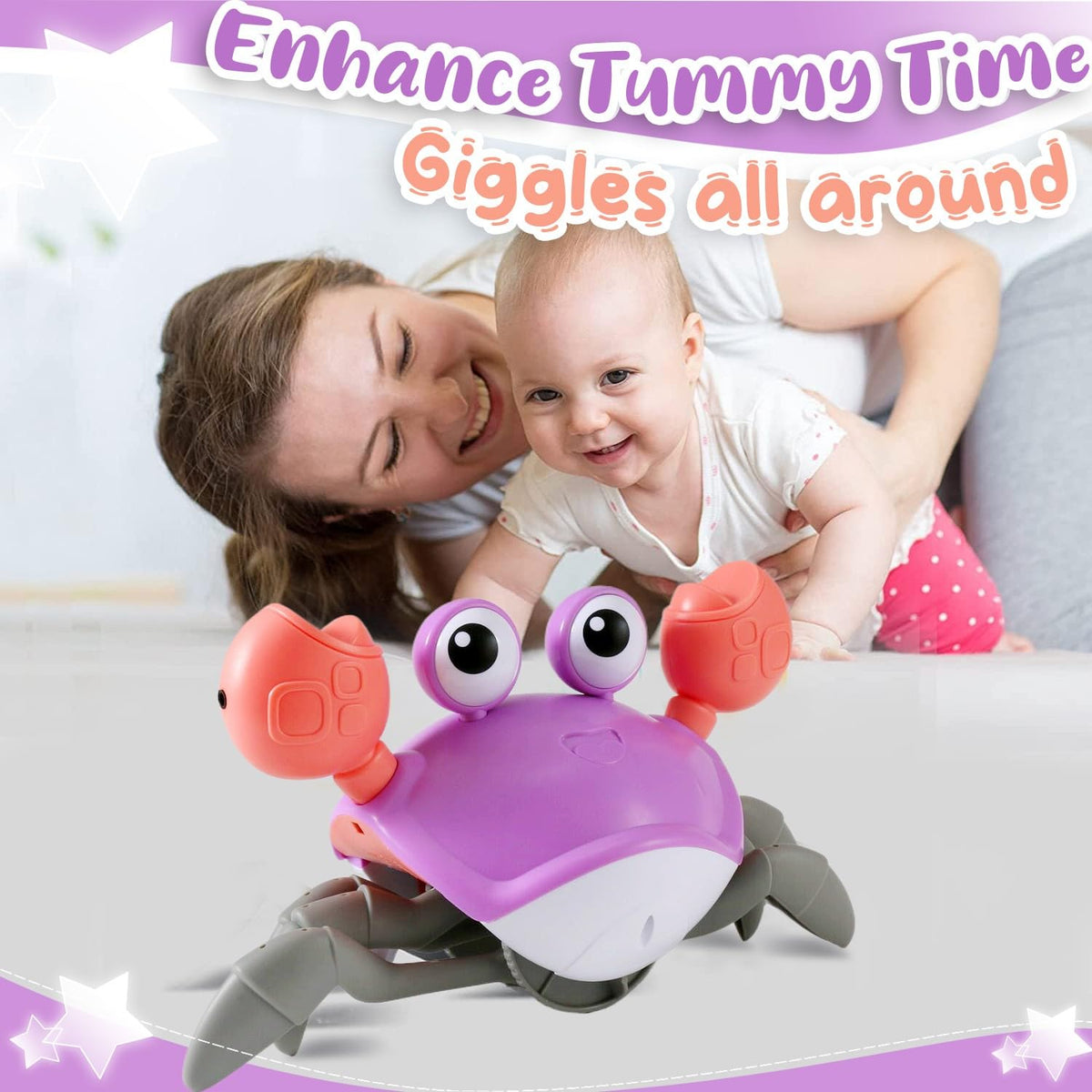 Control Future crawling crab toy delights siblings and pets during family time.