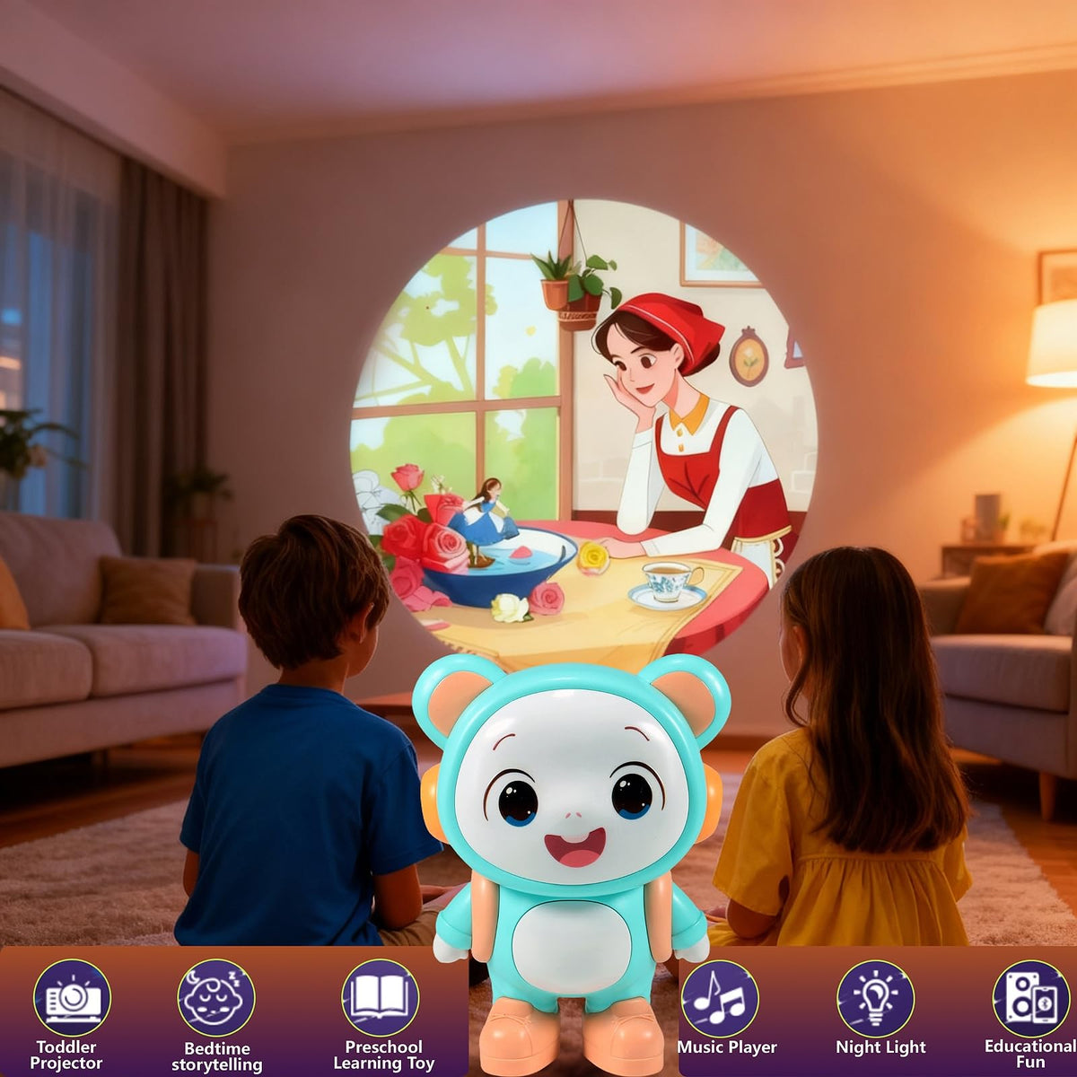 Control Future Little Bear Story Dream Projector displaying 11 fairy tales for bedtime imagination