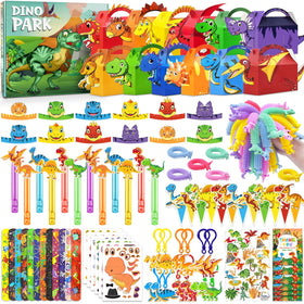 Convivialo 12-pack dinosaur treat boxes for colorful party décor and favors.