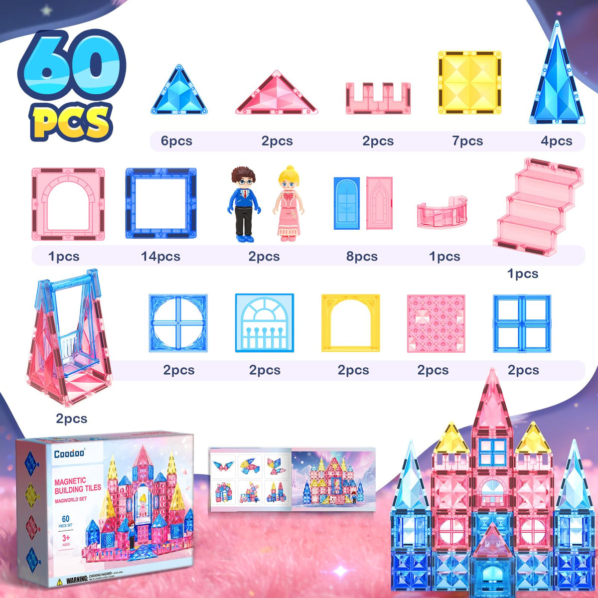 Coodoo Diamond Tiles princess dolls playing on castle-themed set