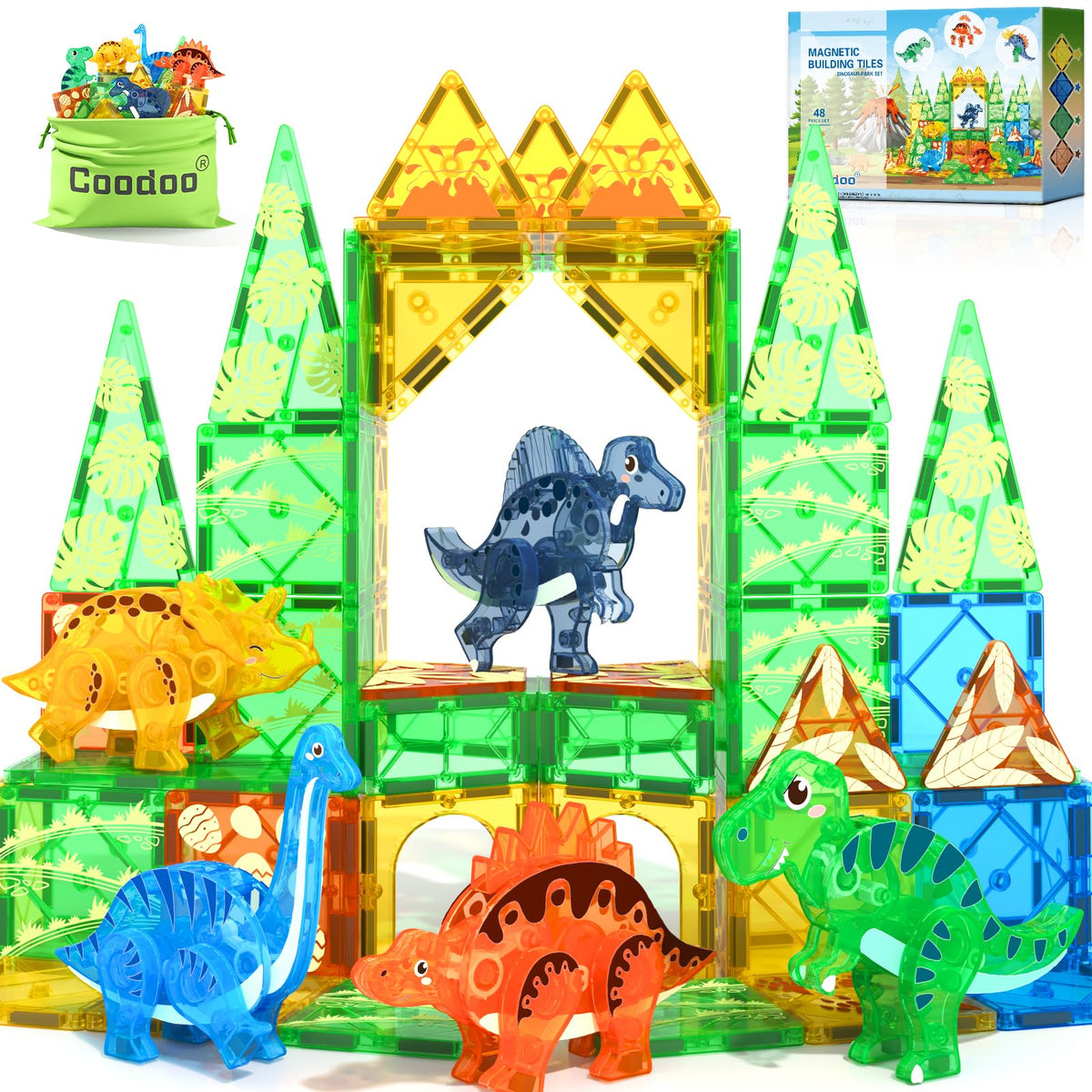 Coodoo Dinosaur Tiles featuring a T-Rex for imaginative STEM play