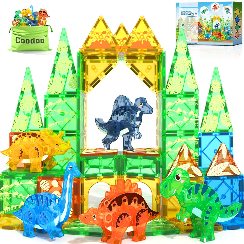 Coodoo Dinosaur Tiles featuring a T-Rex for imaginative STEM play