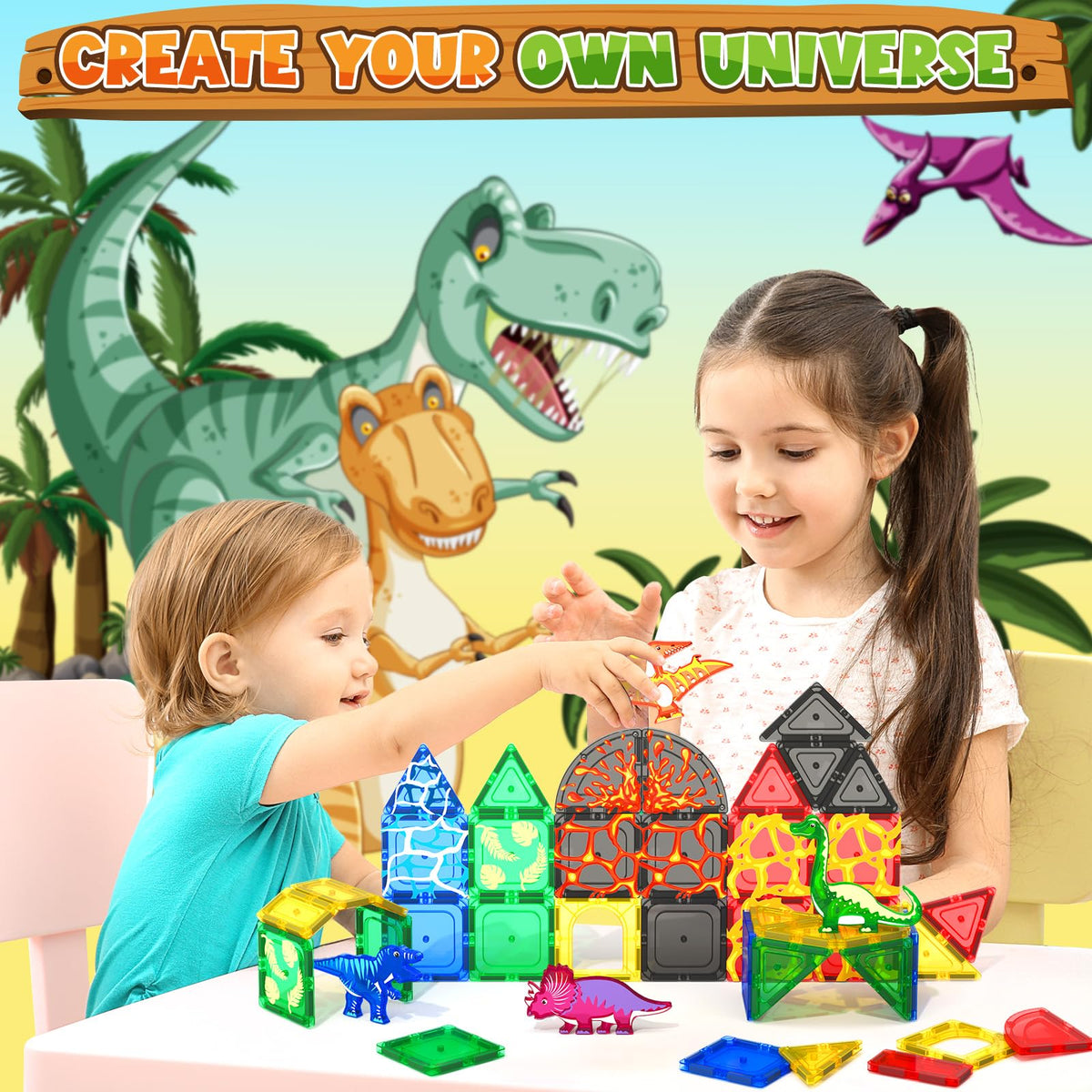 Coodoo Volcano Scene with magnetic tiles sparks eruptive storytelling and hands-on learning.