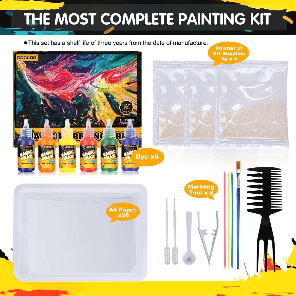 Coodoo gift-ready marbling kit for birthdays and classrooms