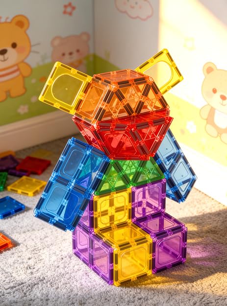 Coodoo magnetic tiles improve hand-eye coordination through stacking