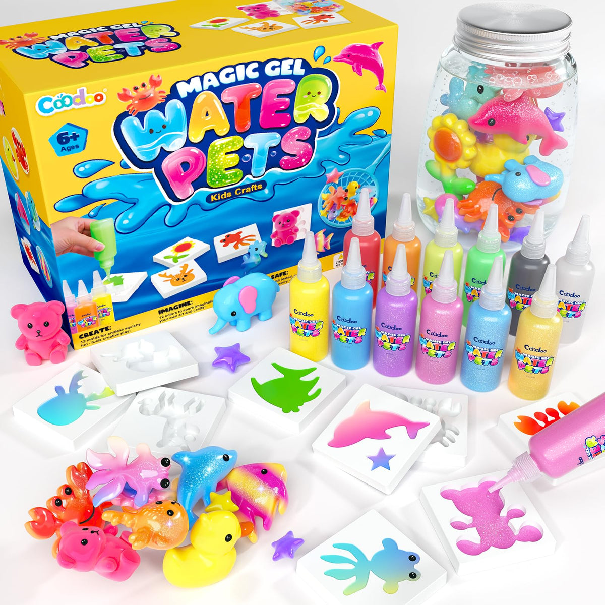 Coodoo Magic Water Elf Kit with colorful molds and gels for creative play.