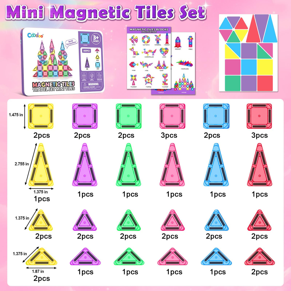 Coodoo tiles in six bright colors support color recognition and sorting.