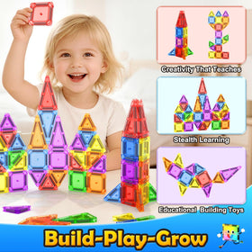 Coodoo magnetic tiles castle build to spark collaborative, imaginative STEM play.