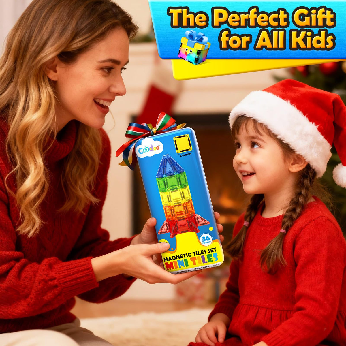 Coodoo magnetic tiles gift-ready tin ideal for birthdays and classroom rewards.