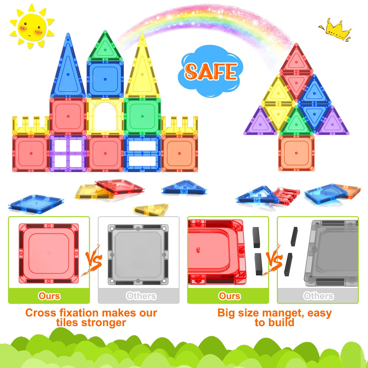 Coodoo magnetic tiles in rainbow colors for vibrant, creative play