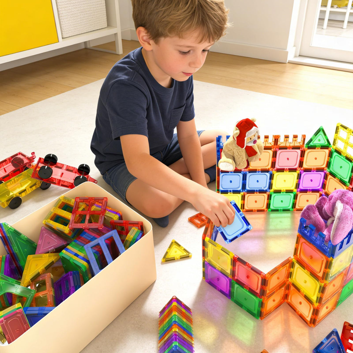 Coodoo magnetic tiles feature rounded edges to protect little hands