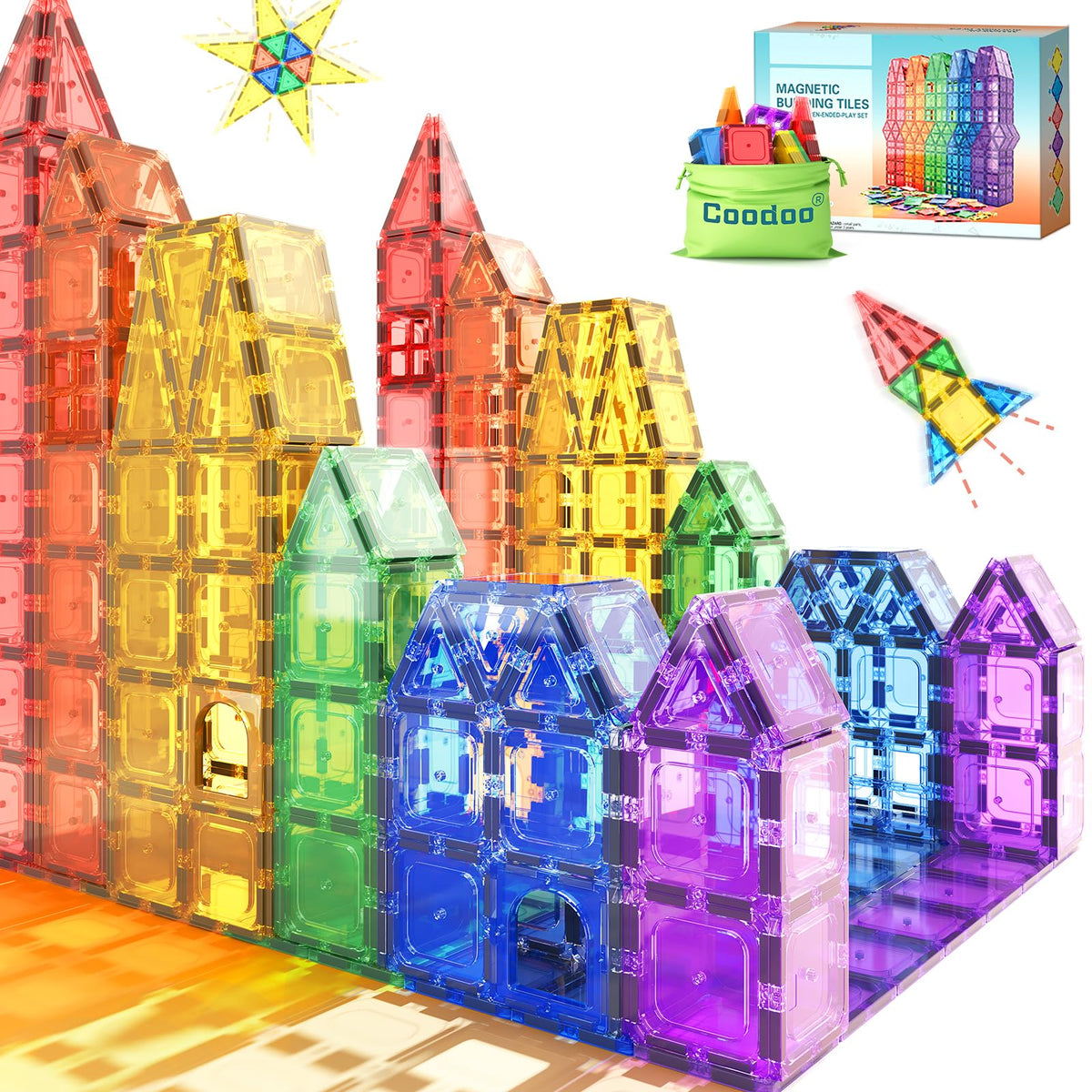 Coodoo magnetic tiles starter pack bag for easy storage and on-the-go building