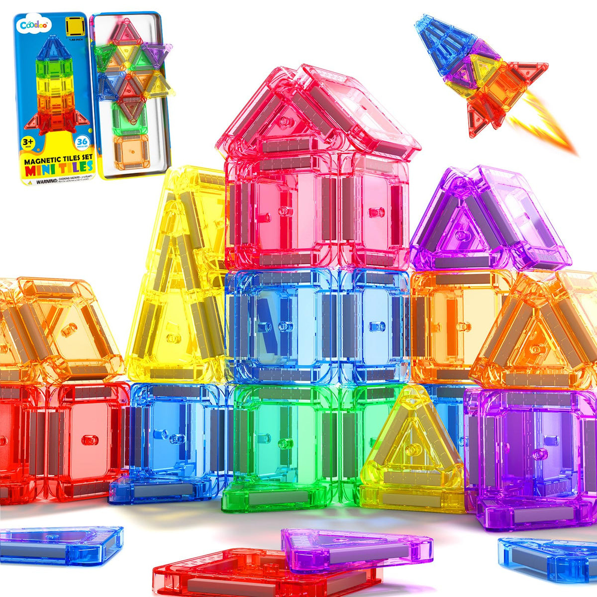 Coodoo magnetic tiles travel tin pack for screen-free on-the-go play.