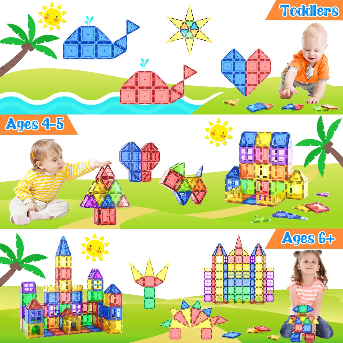 Coodoo magnetic tiles show a variety of shapes for open-ended construction