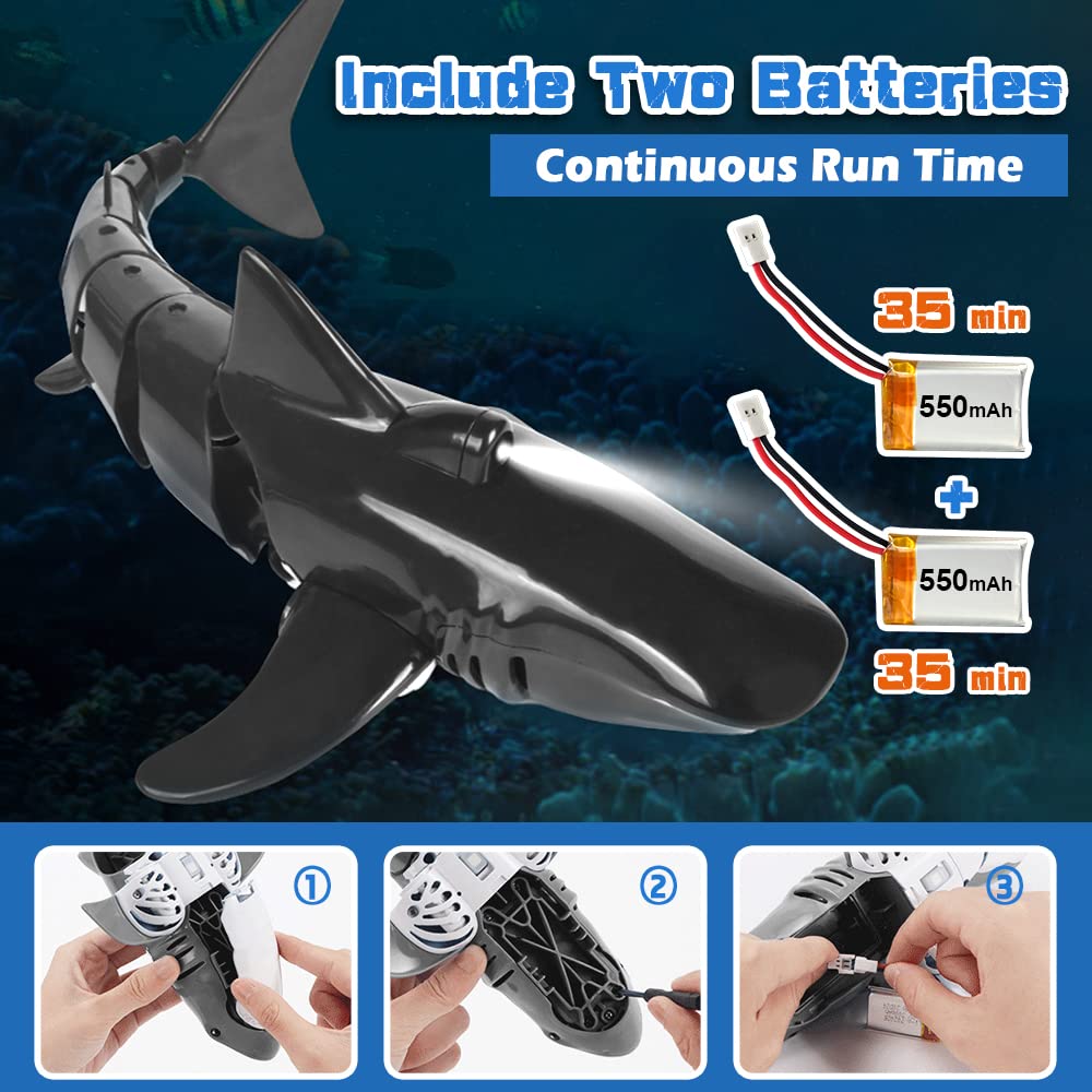 Coodoo Shark Toy, remote-right view, responsive control for kids' swimming fun.