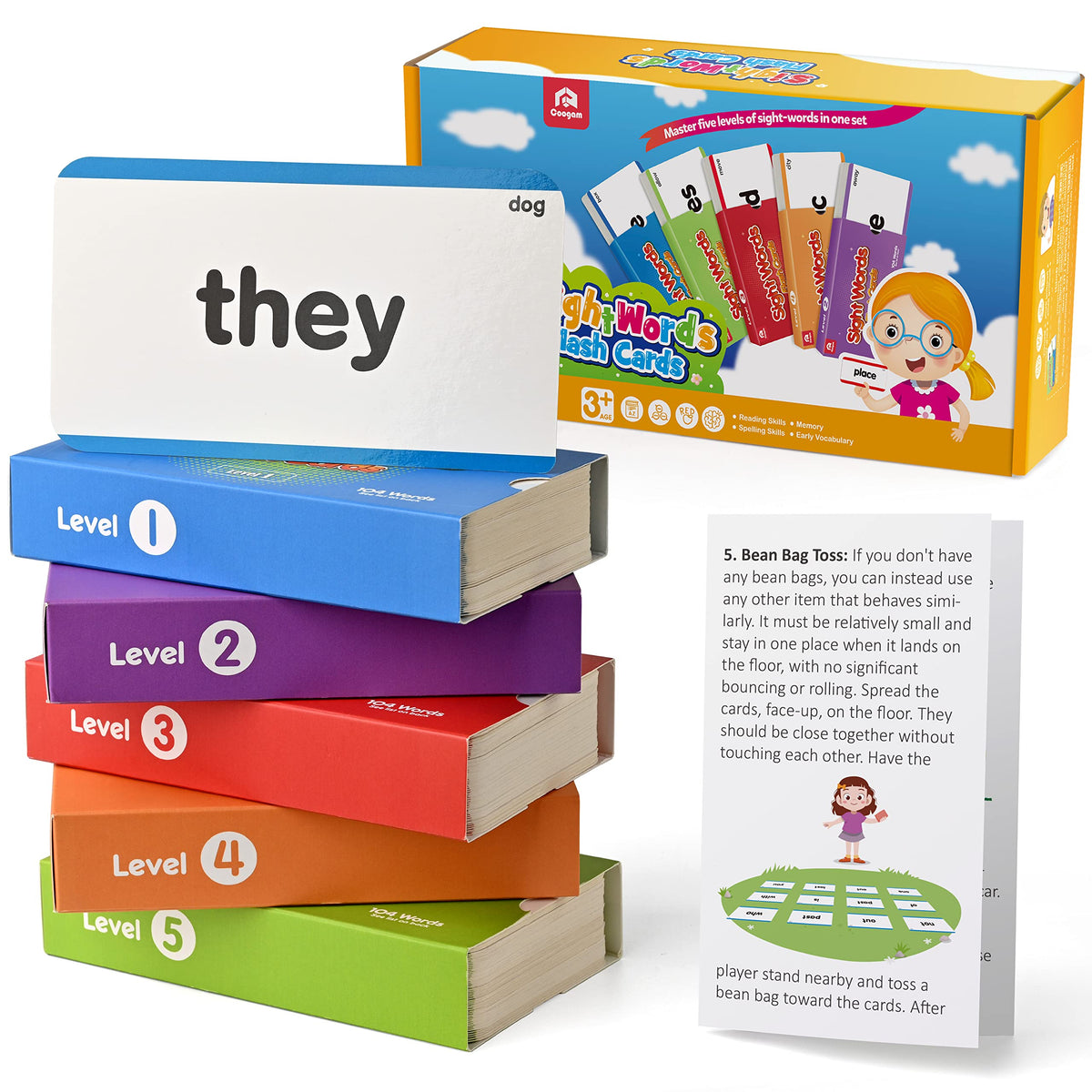Coogam 520 sight words flash cards cover front for quick word recognition.