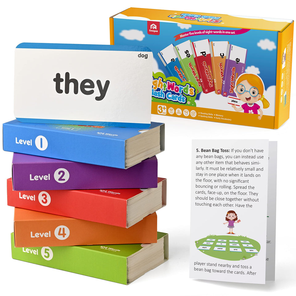 Coogam 520 sight words flash cards cover front for quick word recognition.