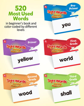 Coogam 520 sight words flash cards spread shows activities for parent-child practice.