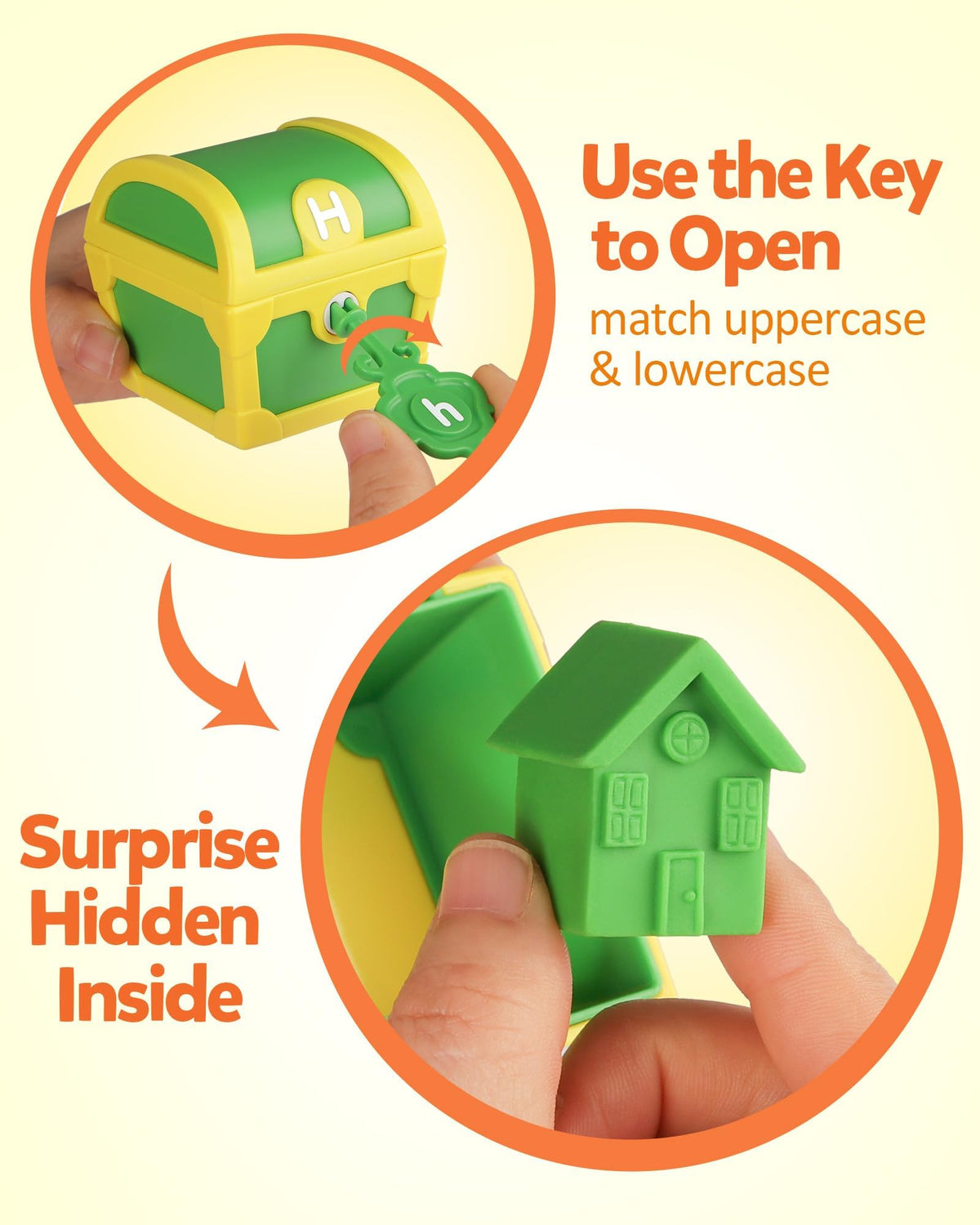 Coogam ABC matching game on colorful treasure boxes aiding recognition.