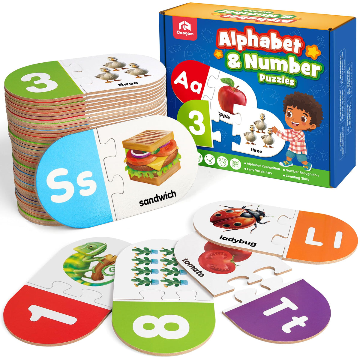 Coogam alphabet matching cards set for early literacy development.