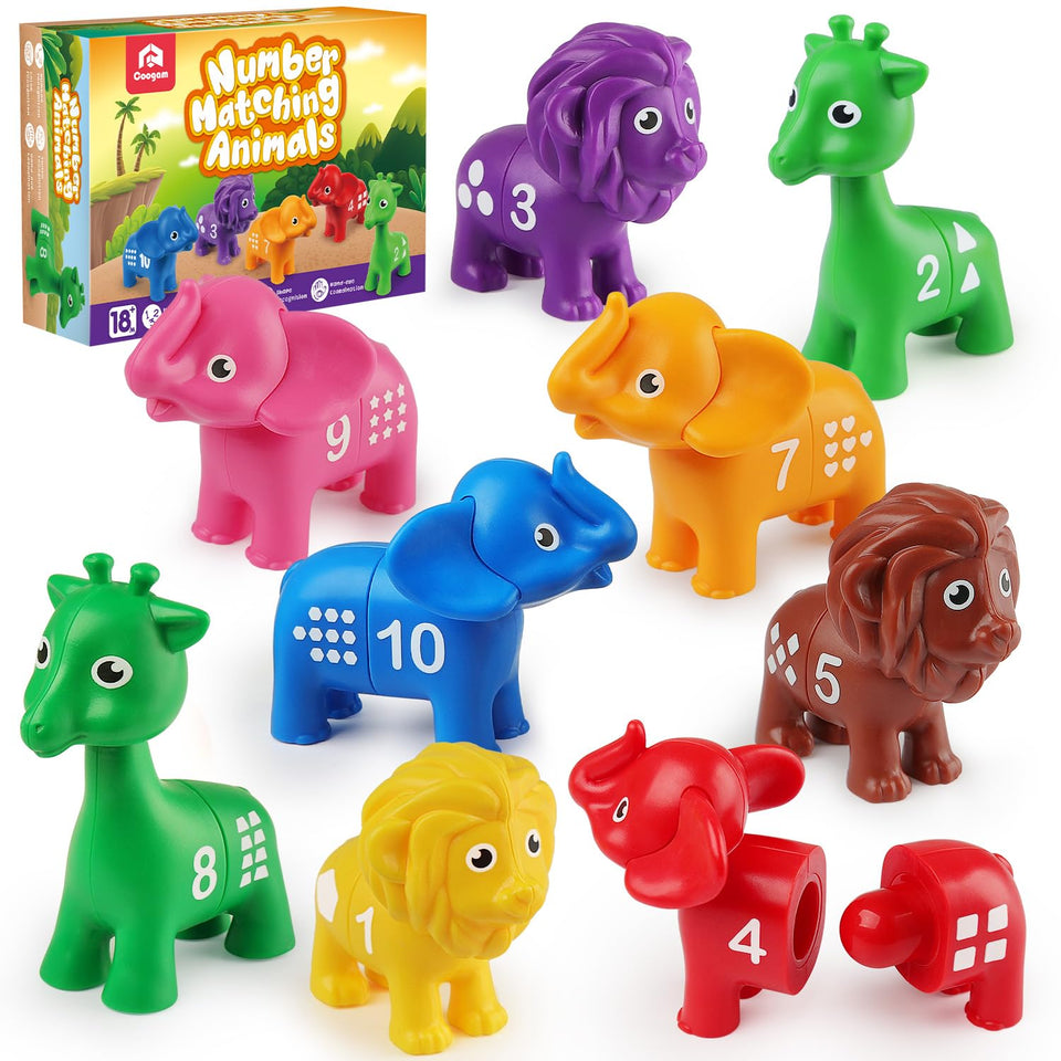 Coogam animal number matching lion with numbers and dots for early counting