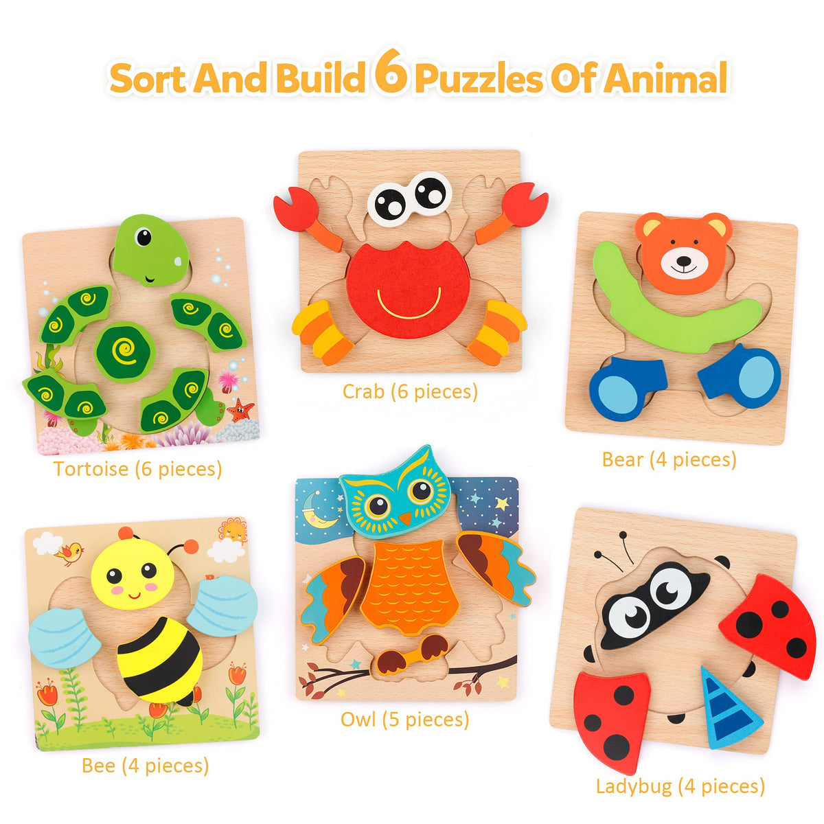 Coogam animal shape puzzles in bright colors to engage toddlers.