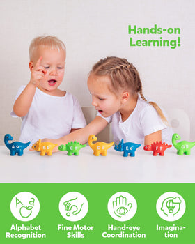 Coogam colorful dinosaur pieces aid color identification and sorting activities.